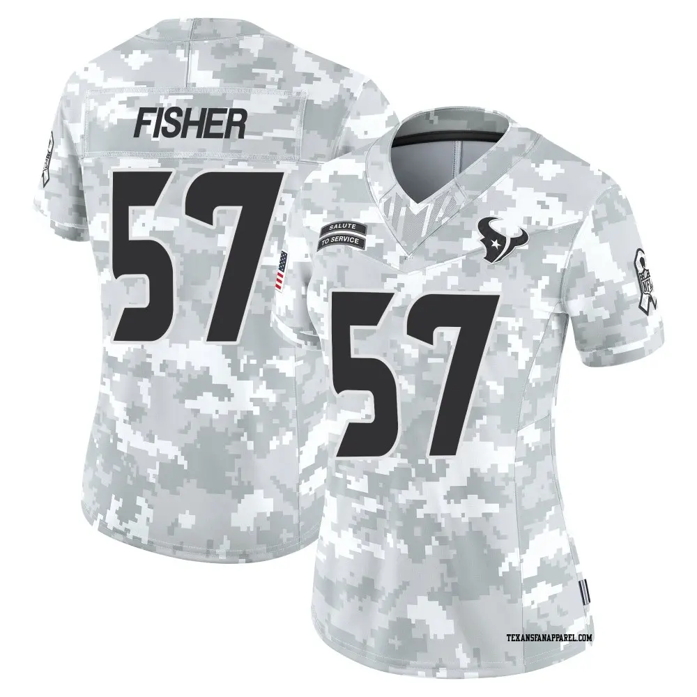Limited Arctic Camo Women's Blake Fisher Houston Texans 2024 Salute to Service Jersey