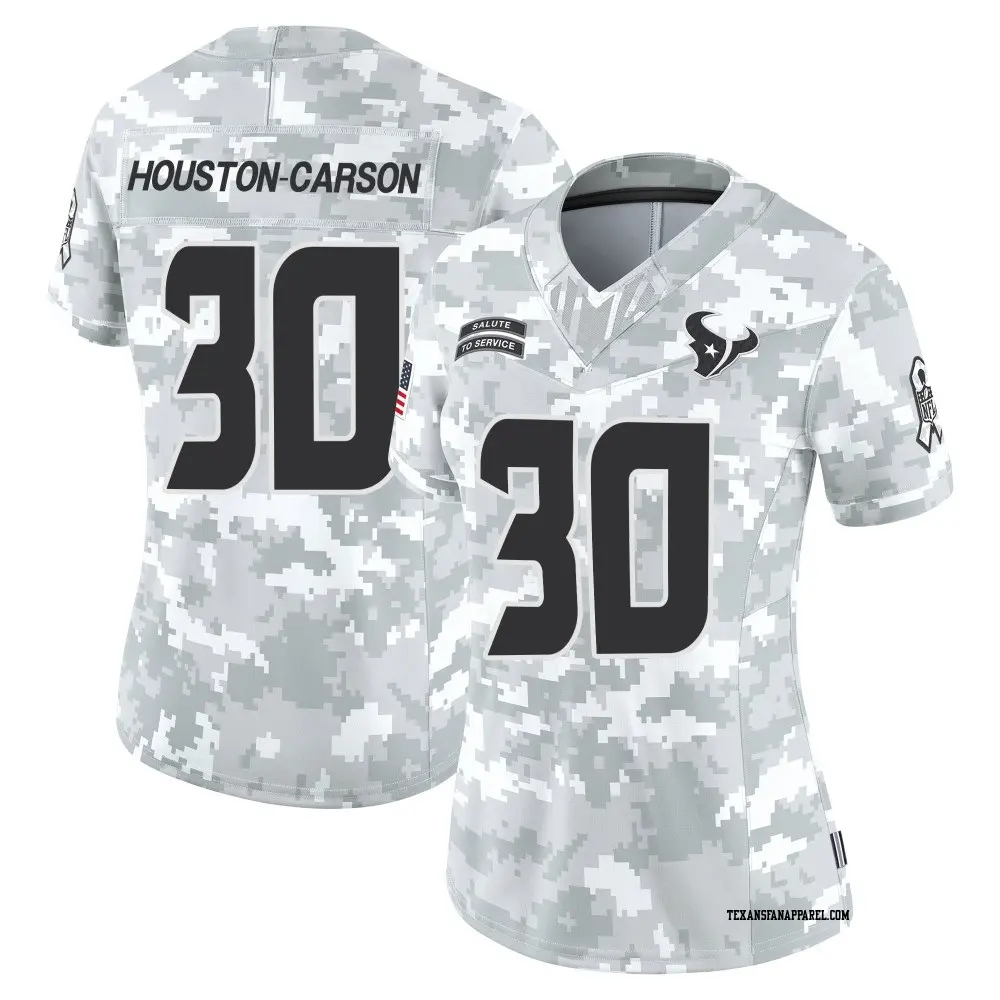 Limited Arctic Camo Women's DeAndre Houston-Carson Houston Texans DeAndre -Carson 2024 Salute to Service Jersey