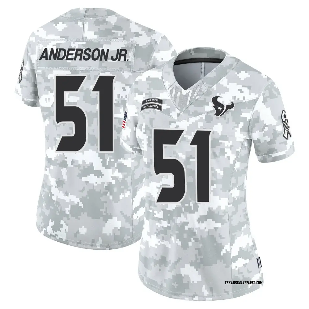 Limited Arctic Camo Women's Will Anderson Jr. Houston Texans 2024 Salute to Service Jersey